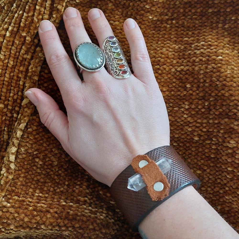 Upcycled Leather Cuff Quartz Bracelet Made by Rust Belt Raised